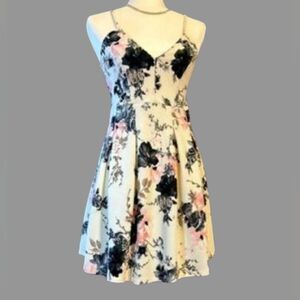 Pink Lily floral fit and flare zip up back dress, size S